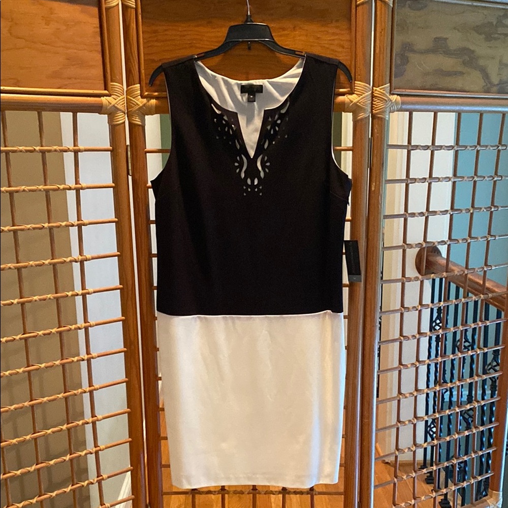 Elegant Black and Cream Sleeveless Dress